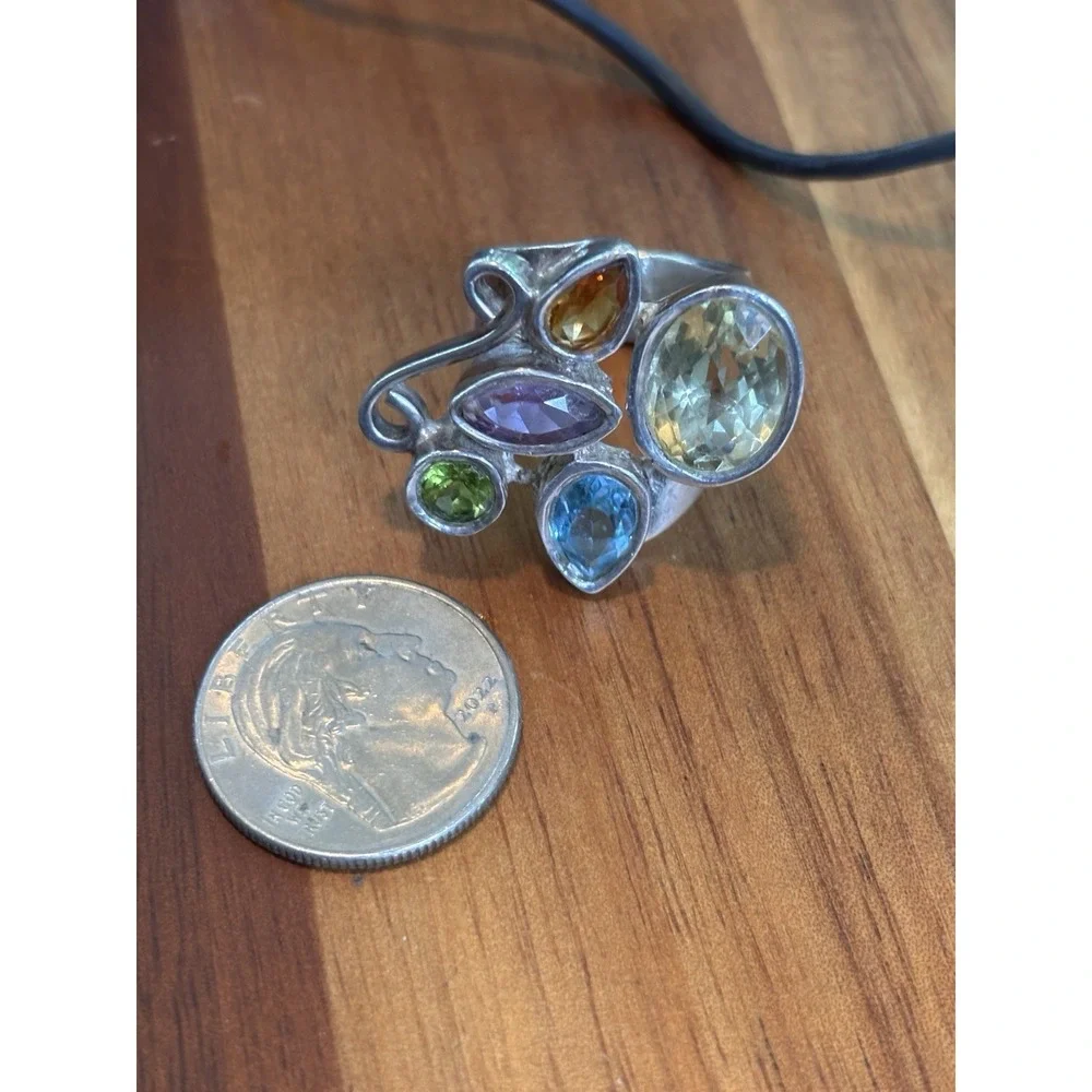 Natural Amethyst Gemstone Citrine Blue Topaz Wrap Ring Sterling Silver Size 9